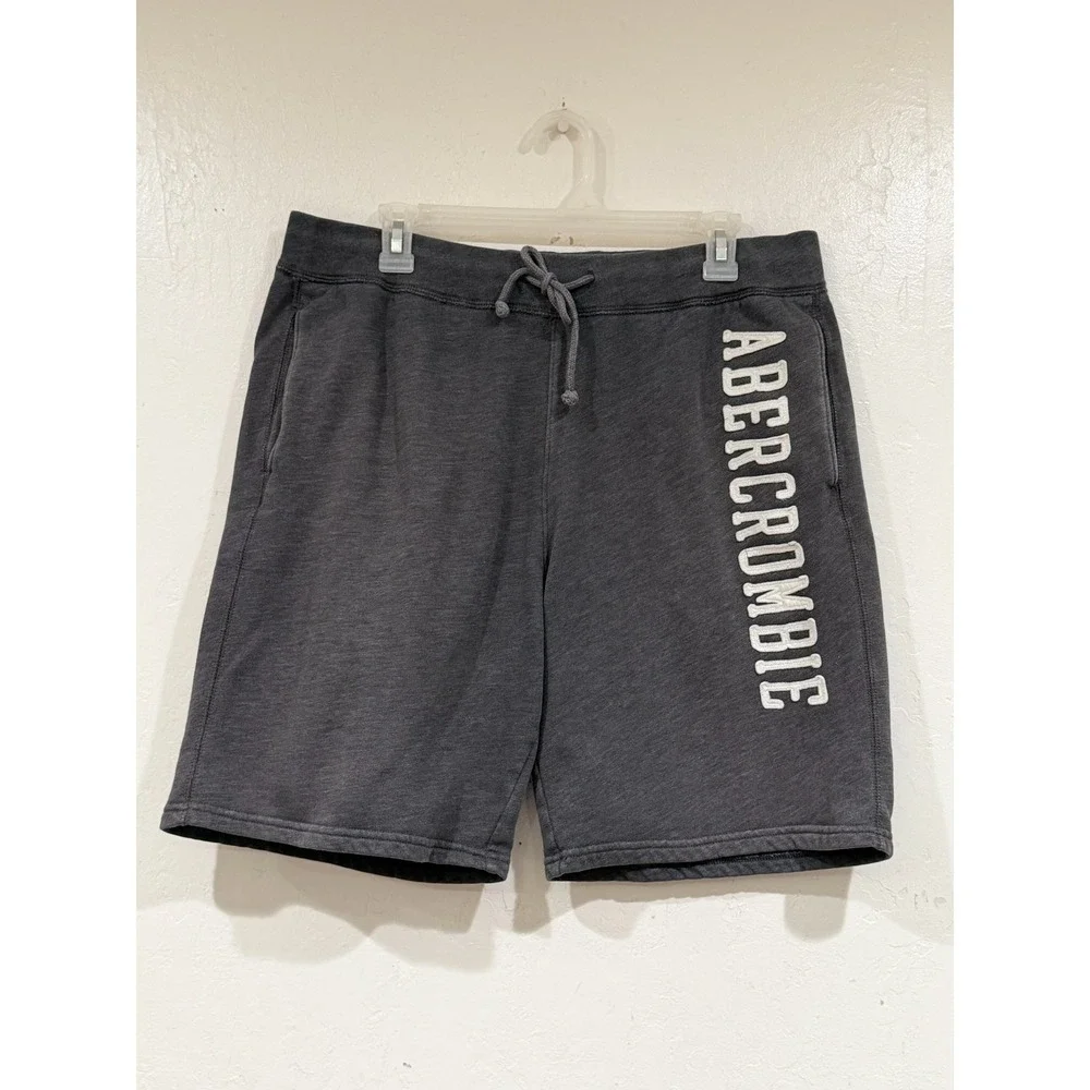 Abercrombie & Fitch Mens Logo Sweat Shorts Gray Drawstring Fleece Large 128A0023